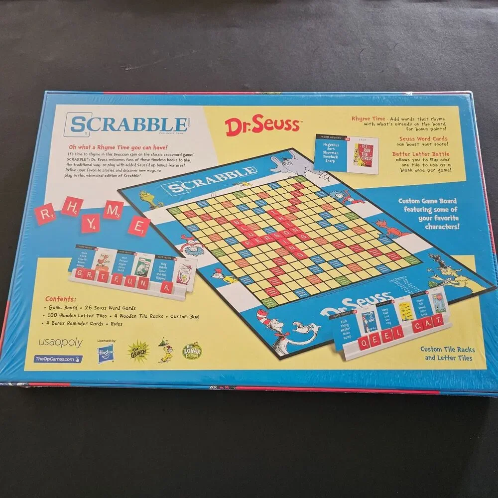 Dr. Seuss Scrabble by USAopoly, 2023 Word Board Game Ages 8+ 2-4 Players NIS